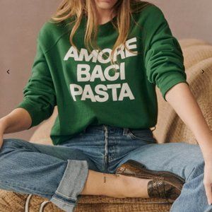 Sezane Forest Green Sweater with Bold White Lettering